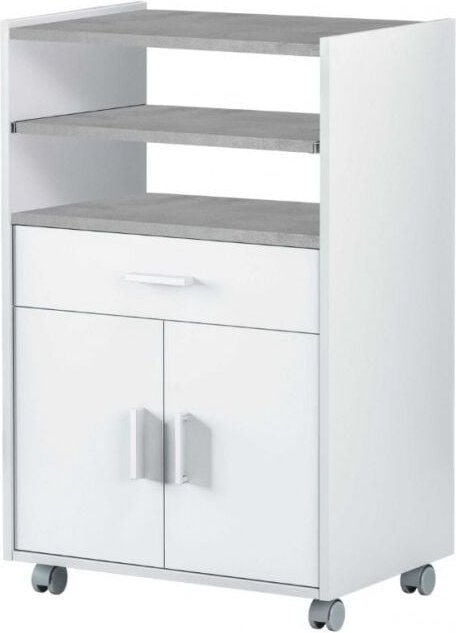 Mikrowellenschrank 59x40x92h cm mattweiß und Betonoptik mit 1 Schublade und 2 Türen – Merano