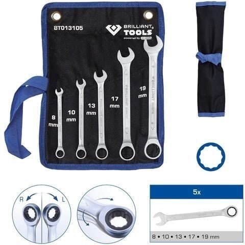Brilliant Tools - BT013105 Ratschenringschlüssel-Satz, 5-tlg, 8 - 19 mm