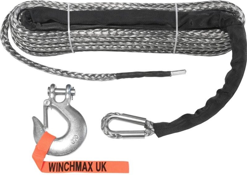 Hochwertiges synthetisches Windenseil, 25 m x 13 mm, Lochbefestigung. 1/2 Zoll Gabelkopfhaken.