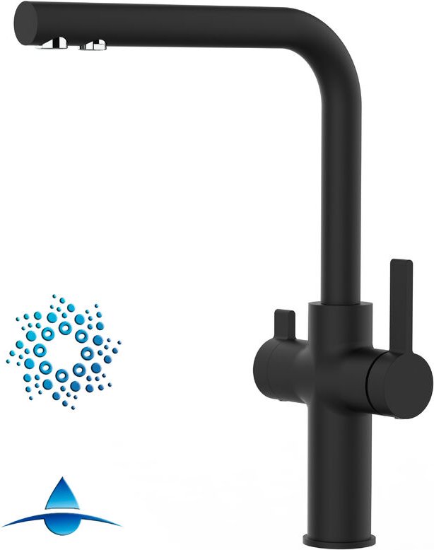 Thumbnail - Vizio - 4 Wege Wasserhahn Küchenarmatur Spültischmischer, Schwarz Matt mit 360° schwenkbarem L-Auslauf - vzfc Linie