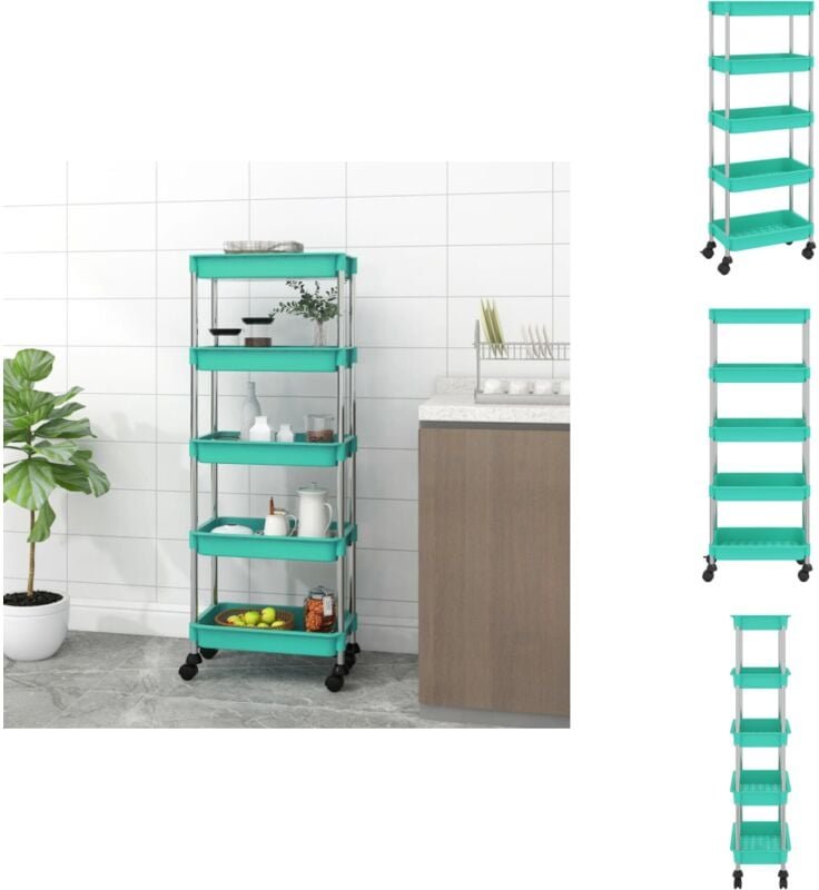 Küchenwagen 5 Etagen Türkis 42x29x128 cm Eisen und abs - Küchenwagen - Servierwagen - Rollcontainer - Organisationshilfe...