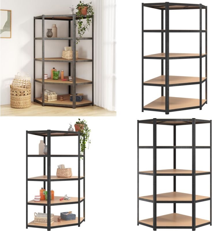 Eck-Schwerlastregal 5 Böden Grau Stahl & Holzwerkstoff - Eckregal - Schwerlastregal - Industrieregals - Lageregel - Meta...