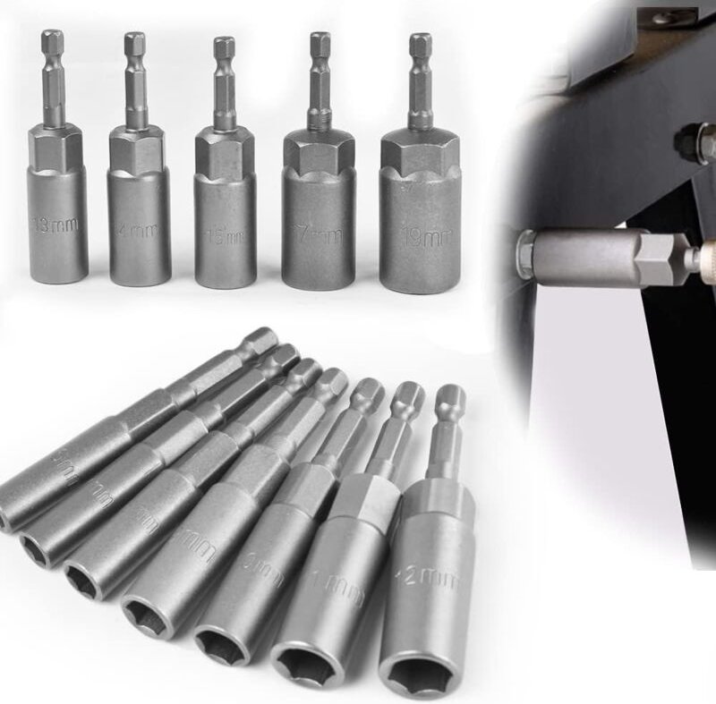 12 Stück magnetischer Schraubendreher-Einsatz, 6–19 mm, Chrom-Vanadium-legierter Stahl, Schlagschrauber-Einsatz, magneti...