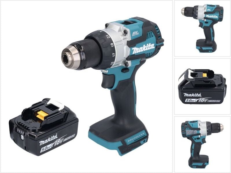 Makita DHP 489 T1 Akku Schlagbohrschrauber 18 V 73 Nm Brushless + 1x Akku 5,0 Ah - ohne Ladegerät