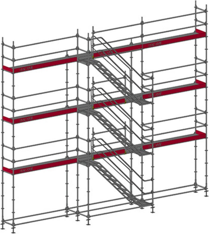Gerüst 80m² - Struktur + Plattformen + Leiste -Mit Treppe - MEKA80ESC-SPP