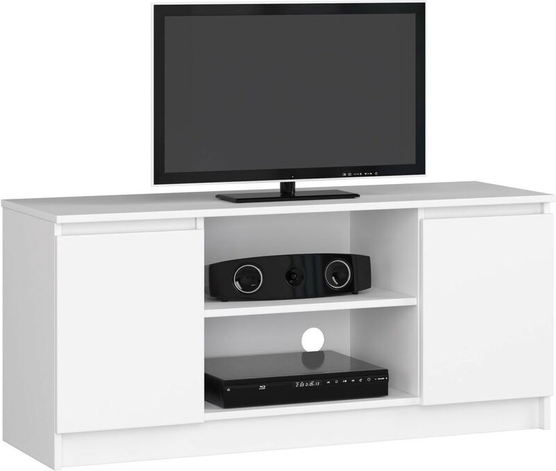 Akord - tv Schrank Fernsehkommode 120 cm Weiß 2 Türen 2 Ebenen B120 x H55 x T40 cm
