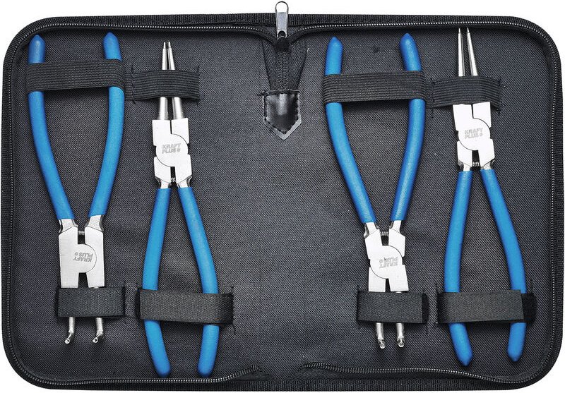 K.105-4225 Sprengringzange Satz 225 mm Seegeringzange Sicherungsringzange Set gerade gebogen - 4 tlg. - Mit Tasche - Kra...