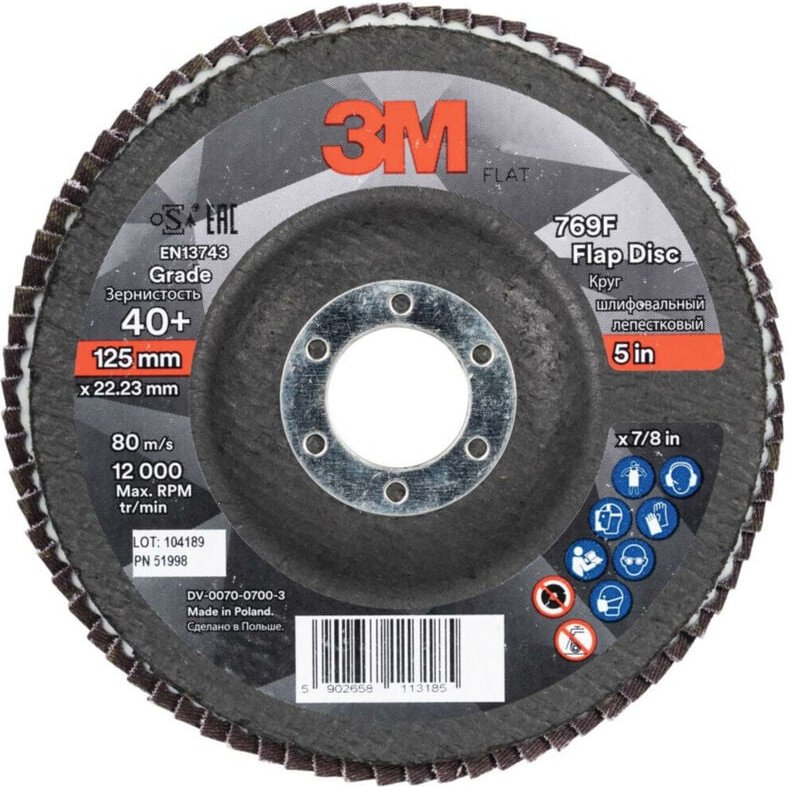 FP - 3M Fächerschleifscheibe 769F, Glasgewebeteller flach,⌀ 125 mm, Körnung: 80