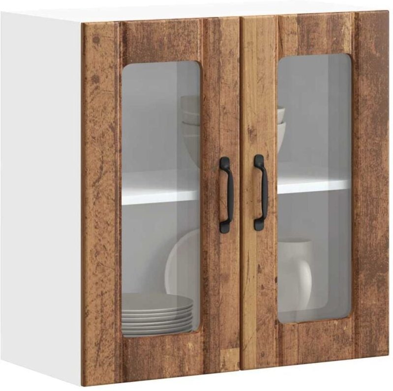 Küchen-Hängeschrank mit Glastür Lucca Altholz-Optik Holzwerkstoff Vidaxl