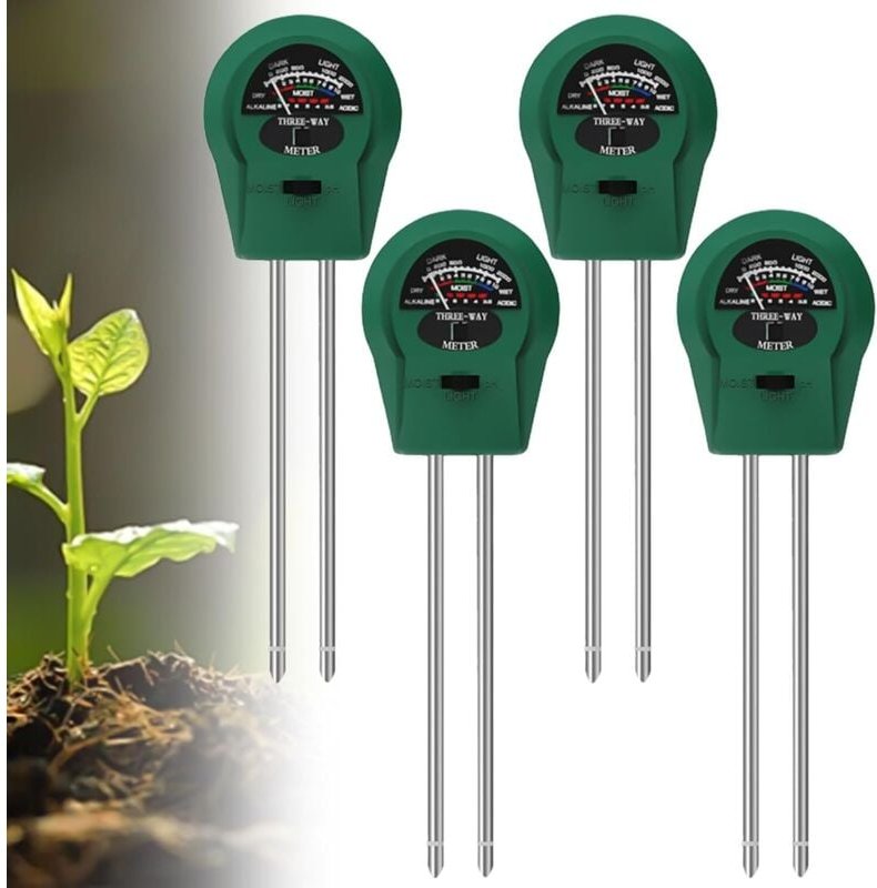 4-teiliges Pflanzen-Bodenfeuchtemessgerät, 3-in-1-Pflanzenfeuchtemessgerät, Bodenmessgerät mit pH-Wert/Temperatur/Licht,...