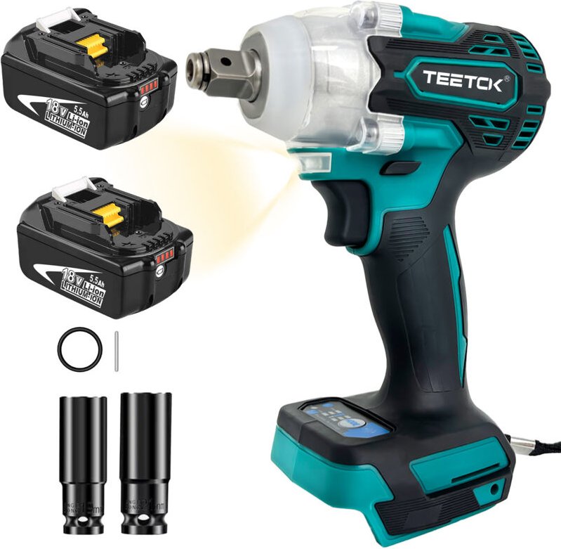 Teetok - Schlagschrauber, bürstenloser drahtloser Schlagschrauber, mit 1/2 'Treiber 21V 320N. m Drehmoment, 2-Buchsen, 1...