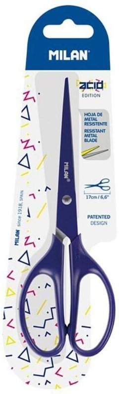 Blister mit säureblauer Büroschere 17 cm, Mailand