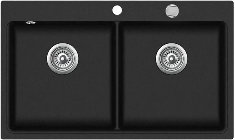 Granitspüle W-DB860 - Schwarz, Doppelbecken, ab 90er Unterschrank, 86 x 51 cm