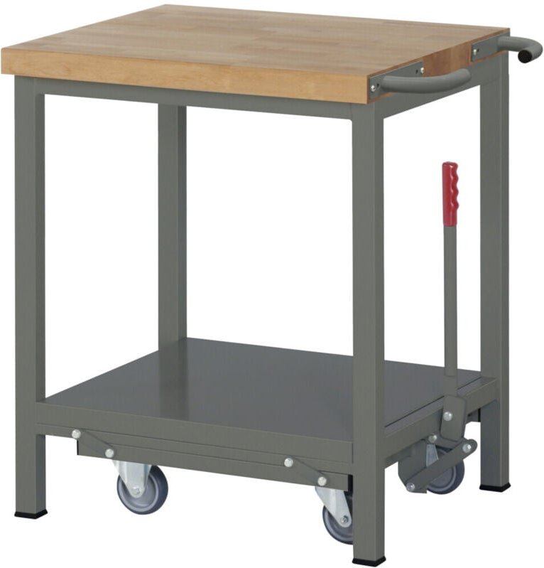 Werkbank Premium, mit abs. Fahrgestell, 75x70x88cm, pulverbeschichteter Stahl & Buche, Montagewerkbank - Stier