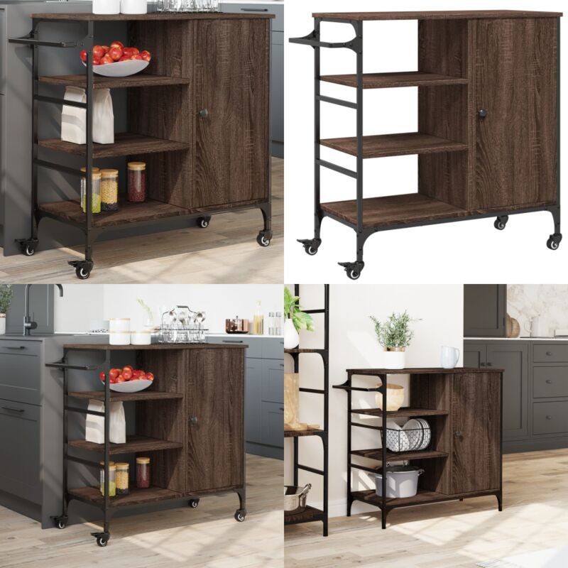 Küchenwagen Braun Eichen-Optik 87,5x38,5x84,5 cm Holzwerkstoff - Küchentisch - Küchenschrank - Kücheninsel - Rollwagen -...
