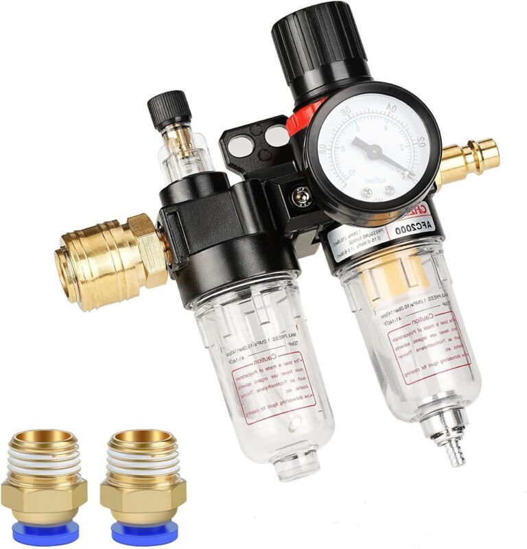 1/4 Zoll Kompressor-Luftdruckminderer, 1/4 Zoll Druckminderer mit Manometer, Kompressor-Reglerfilter - KZQ