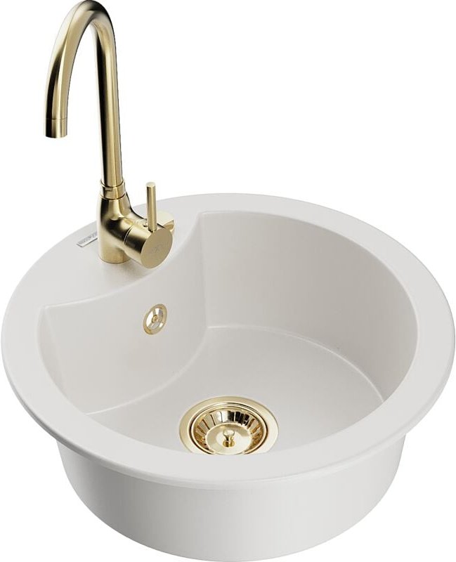 Diego 1-Becken-Granit-Spüle mit Mischbatterie Telma, Weiß - 6512-20-670200-50 - Mexen