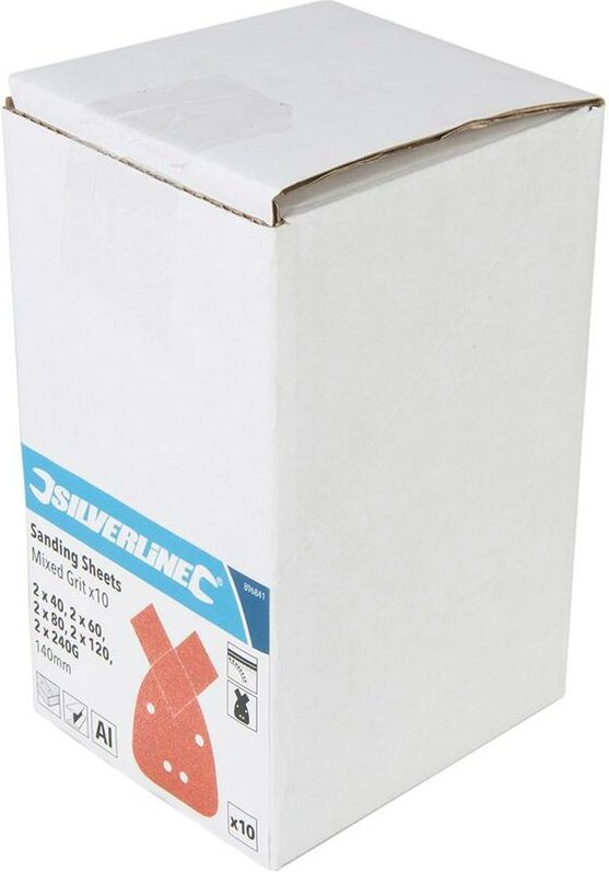 Delta-Klettschleifblätter mit Abreißspitzen, 140 mm, 10er-Pckg. 2 x 40, 2 x 60, 2 x 80, 2 x 120, 2 x 240er Körnung