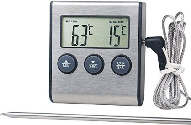 0250 °C Lebensmittel-Kochthermometer mit Alarmtimer – Temperaturanzeige für Küchengrill