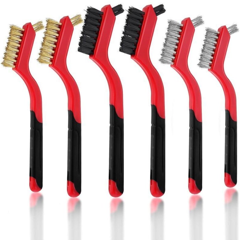 6er-Pack kleine Drahtbürsten aus Nylon/Messing/Edelstahl zum Reinigen von Rost, Mehrzweck-Drahtbürsten mit steifen Borst...