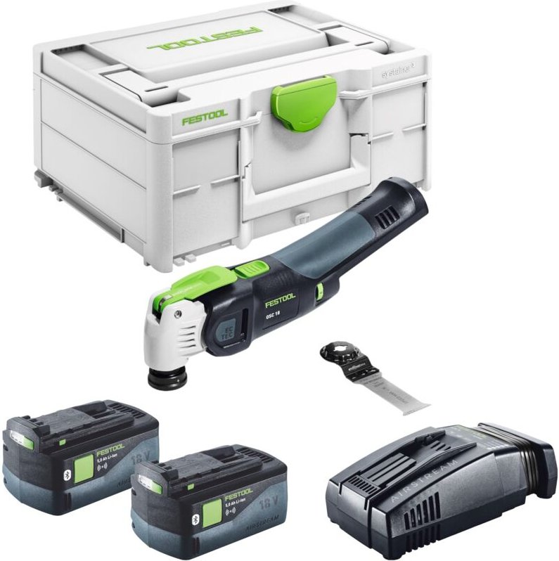 Festool VECTURO OSC 18 E-Basic Akku Oszillierer 18 V Starlock Max Brushless + 2x Akku 5,0 Ah + Schnellladegerät + Systai...