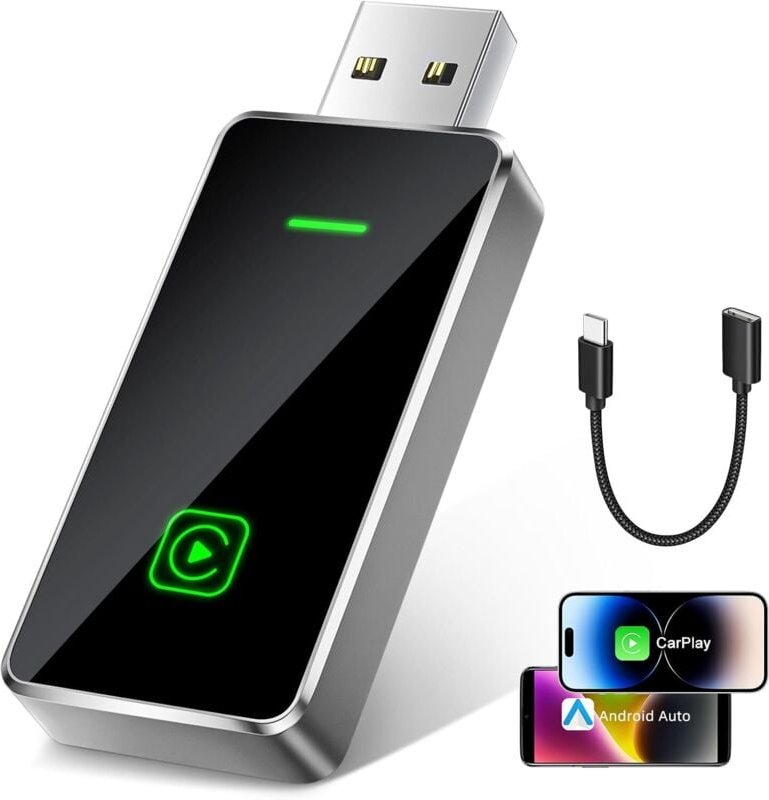 2-in-1-Kabelloser Carplay-Adapter für iOS CarPlay/Android Auto, Konvertieren Sie kabelgebunden zu kabellos mit USB und U...