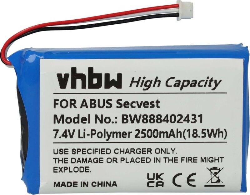 Vhbw - Akku Ersatz für abus FUBT50000 für Alarmanlage, Alarmsystem (2500mAh, 7,4V, Li-Polymer)