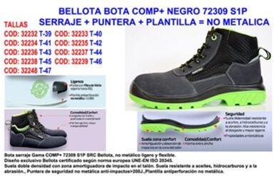 Comp+ Stiefel 72309 Nummer 40 S1P Wildleder mit Spitze und nichtmetallischer Innensohle - Bellota