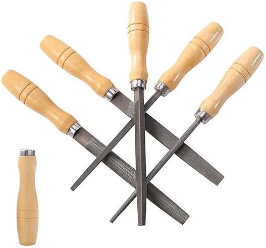 Feilen-Set aus Hartstahl mit Holzgriffen, Feile für Holz, Metall, Kunststoff, 5-teilig (Stahlfeile, mittel) - Sollbry