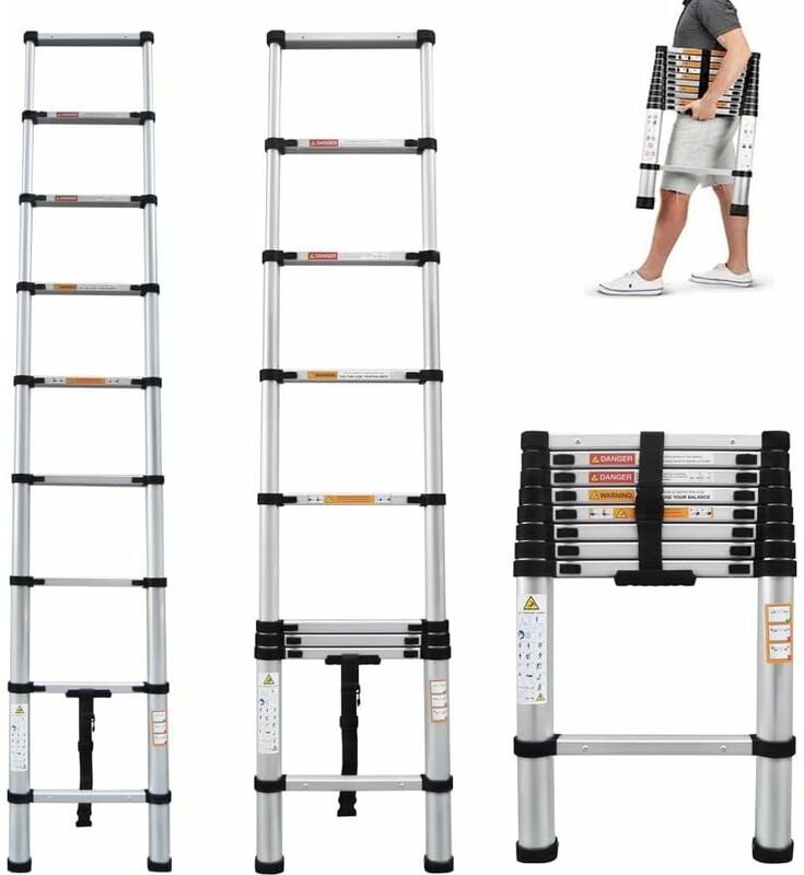 EN131 Alu-Teleskopleiter max. 2.6m lang Anlege Klapp-Mehrzweck-Leiter 150kg Tragfähig