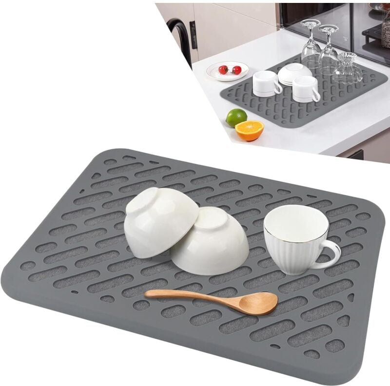 Abtropfmatte für Geschirr, Kieselgur und Kieselgel, Geschirrspülmatte, wasserdicht und rutschfest, 30 x 40 cm - Ahlsen