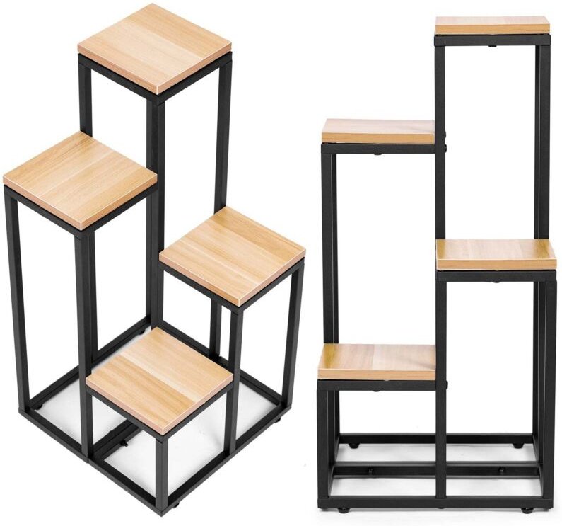 Blumenstander blumenregal dekorationen 4 regale metall mdf helles walnussholz modernhome