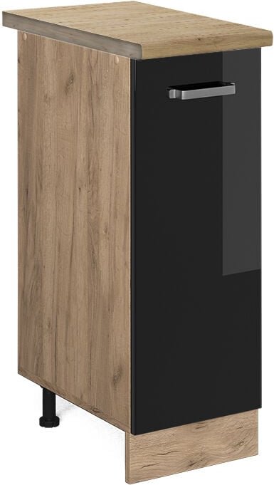 Vicco - Apothekerschrank R-Line, Schwarz Hochglanz, 30 cm , ap Eiche