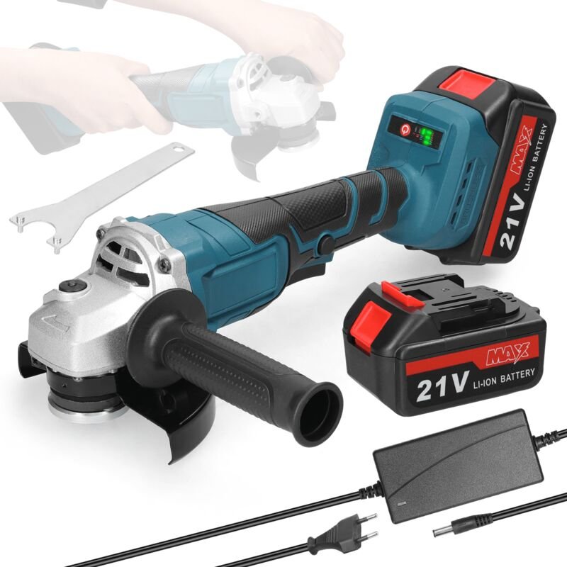 Ej.life - 21V Winkelschleifer 125mm kabellos, M14 Winkelschleifer bürstenloser Motor mit 2 x 1300mAh Akkus zum Schneiden...