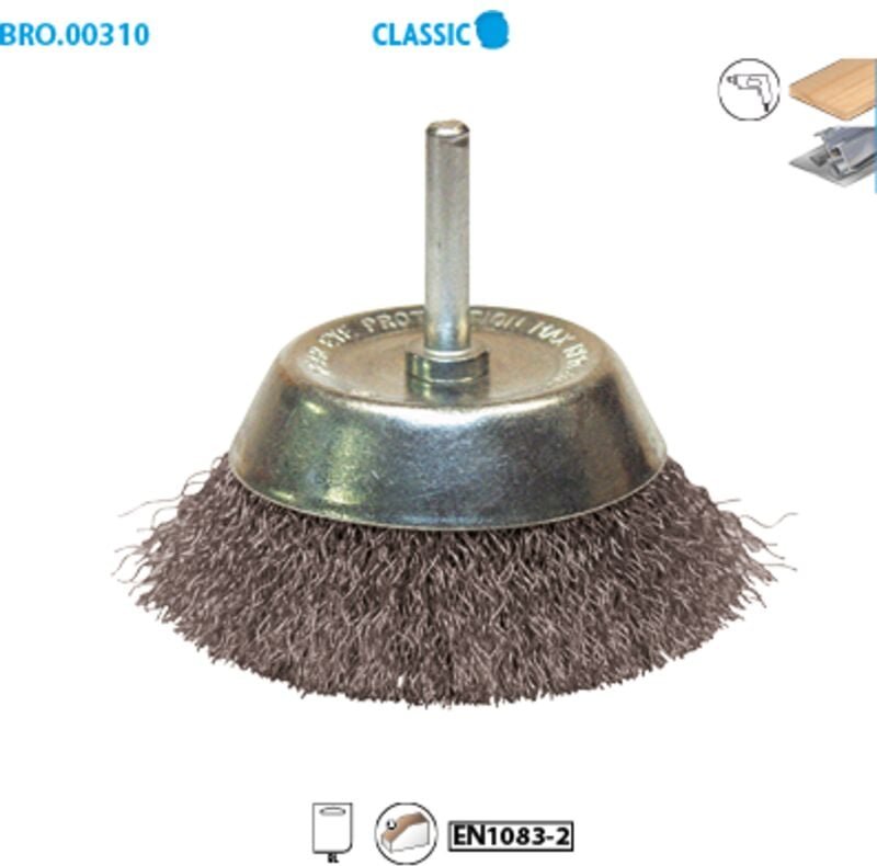 Konische Drahtbürste aus gewelltem Stahl für Metall Classic ø 50 ø Griff 6 Länge nützlich 30 Fil 0,30 Packung 1