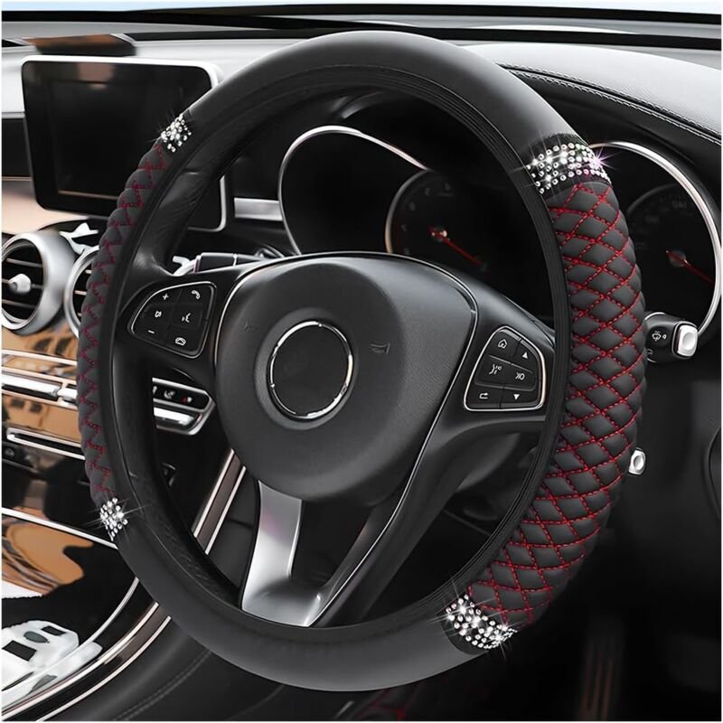 Thumbnail - 37–38 cm Universal-Lenkradbezug fürs Auto, Auto-Lenkradbezug ohne Innenring, besticktes Leder, rutschfestes, atmungsakti...