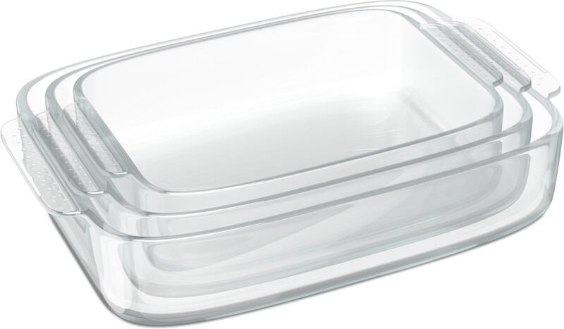 Auflaufform Set, Glas, 3 Größen, eckig, Ofenform für Lasagne, Gratin, Tiramisu, spülmaschinenfest, transparent - Relaxda...