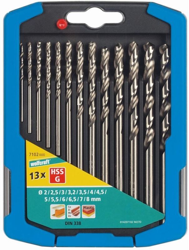 Wolfcraft Metallbohrer-Set HSS geschliffen Ø 2 - 8 mm 13-teilig Rundschaft Metallbohrer