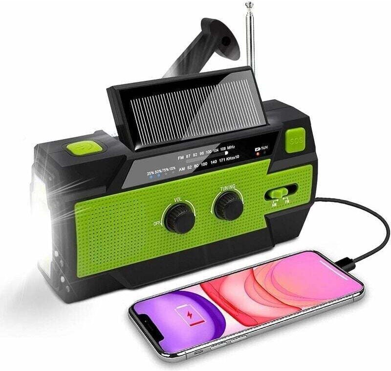 Solar-Baustellenradio, tragbares Handkurbelradio mit AM/FM-Radio, eingebauter wiederaufladbarer 4000-mAh-Akku, 4-Modi-LE...