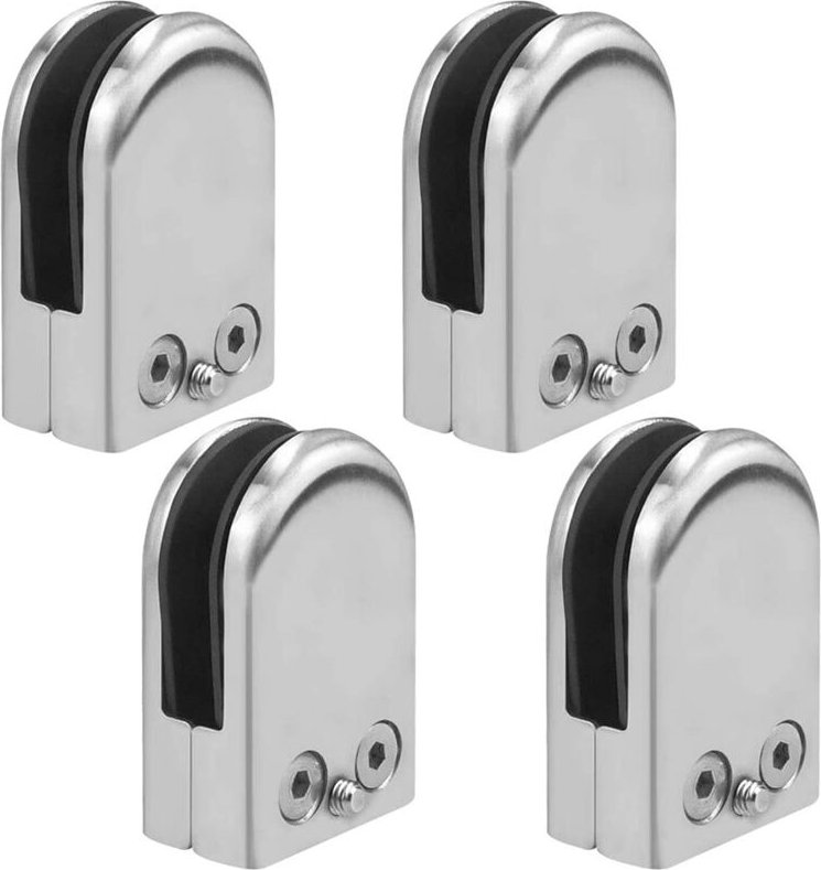 4 Stück runde Glasklemmen aus Edelstahl mit flacher Rückseite, verstellbare Glashalterung für Balustraden, Treppenhandlä...