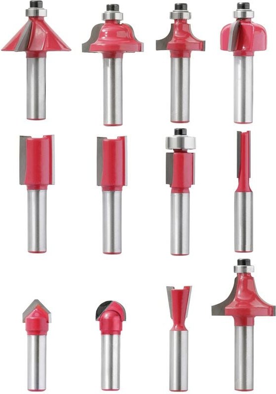 KWB - 12-teiliger Oberfräser Satz m. 8-mm Schaft, Hartmetall hm, div. Holz-Fräser im Set, extra scharf