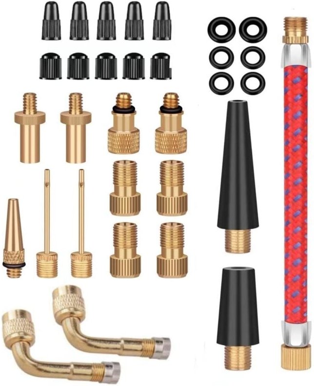 32-teiliger Fahrradpumpenadapter, Fahrradventiladapter-Set, DV/AV/SV-Fahrradventiladapter, zum Aufpumpen von Reifen, Bas...