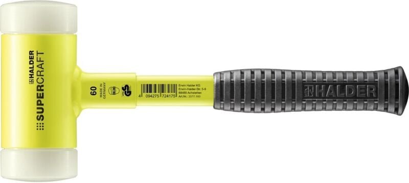 SUPERCRAFT-Schonhammer, mit bruchsicherem Stahlrohrstiel, gelb-fluoreszierend beschichtet und ergonomisch geformtem, rut...