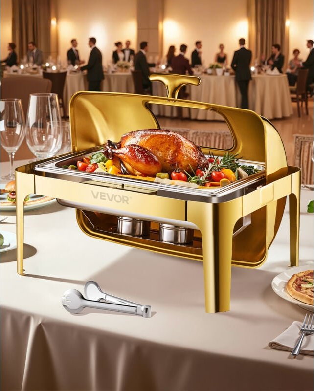 Thumbnail - VEVOR Chafing Dish Set Speisenwärmer Edelstahl mit Pfannen in voller Größe (8,5 L), rechteckiger Wärmespender mit sichtb...
