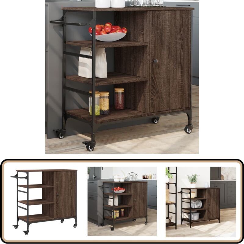 Küchenwagen Braun Eichen-Optik 87,5x38,5x84,5 cm Holzwerkstoff - Küchentisch - Küchenschrank - Kücheninsel - Rollwagen -...