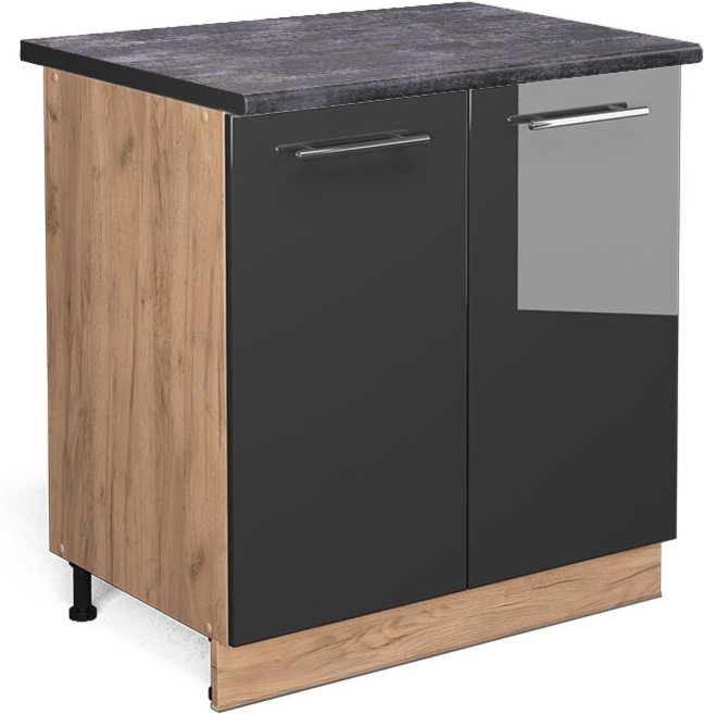 Spülenunterschrank Fame-Line, Anthrazit Hochglanz, 80 cm mit Regal, ap Anthrazit Vicco