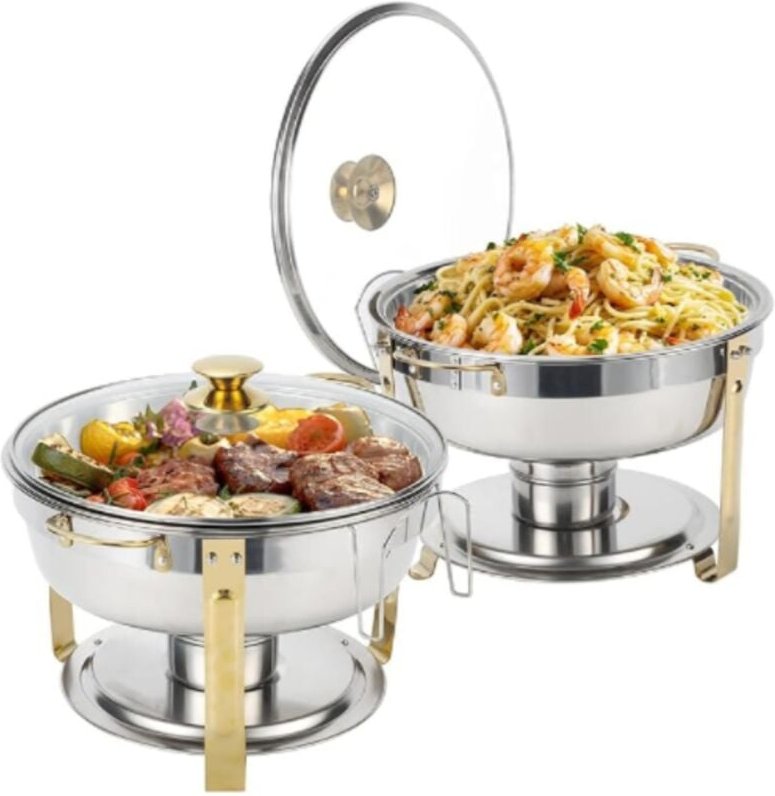 2-tlg Speisenwärmer Chafing Dish Speisenwärmer Set, rund, Edelstahl, Buffet Warmhalte-Set