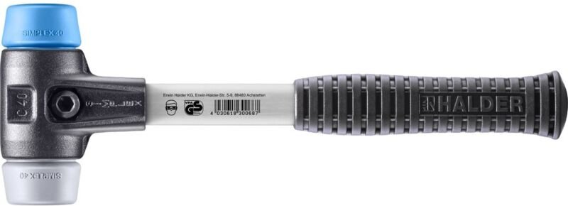 SIMPLEX-Schonhammer, TPE-soft / TPE-mid mit verstärktem Tempergussgehäuse und Fiberglasstiel D=40 mm 3713.040