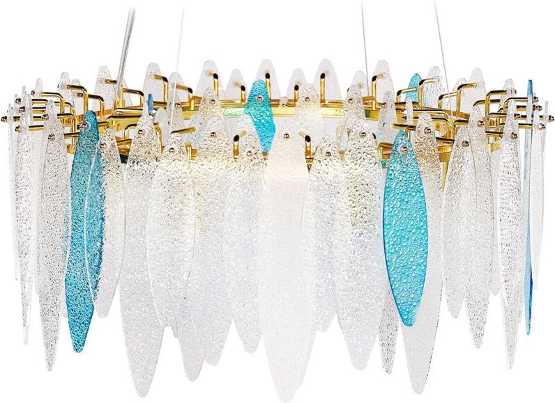 Kronleuchter Weiß und Blau Glas Wasserfall-Optik Ringform 8-Flammig Rund Glamourös Luxuriös Hängeleuchte Wohnzimmer Essz...