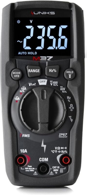 UNIKS M37 Multimeter-Tester, digital, mit automatischer Bereichswahl und TRMS, 10 A, 600 V AC/DC, IP67